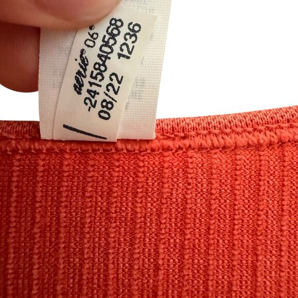 Aerie Offline Seamless Cable Square Neck Long Sleeve Crop Top Coral Orange Sz L - Picture 5 of 11